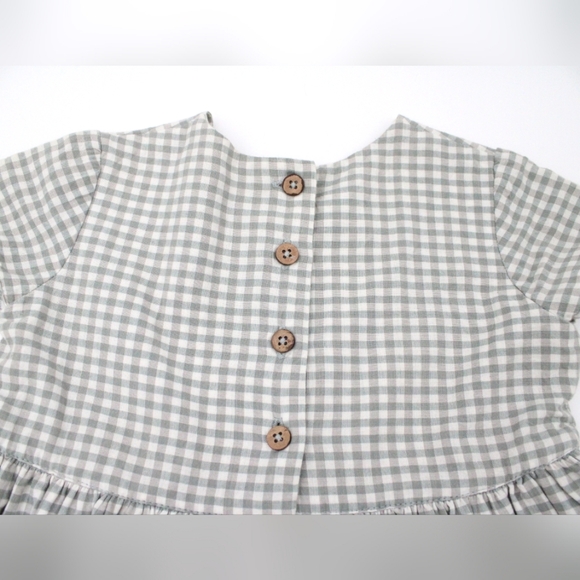Toddler Girls Handmade Checkered Dress Sage Green (1-2 yr olds) - Picture 2 of 7